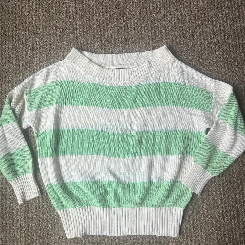 Green and white boat neck sweater